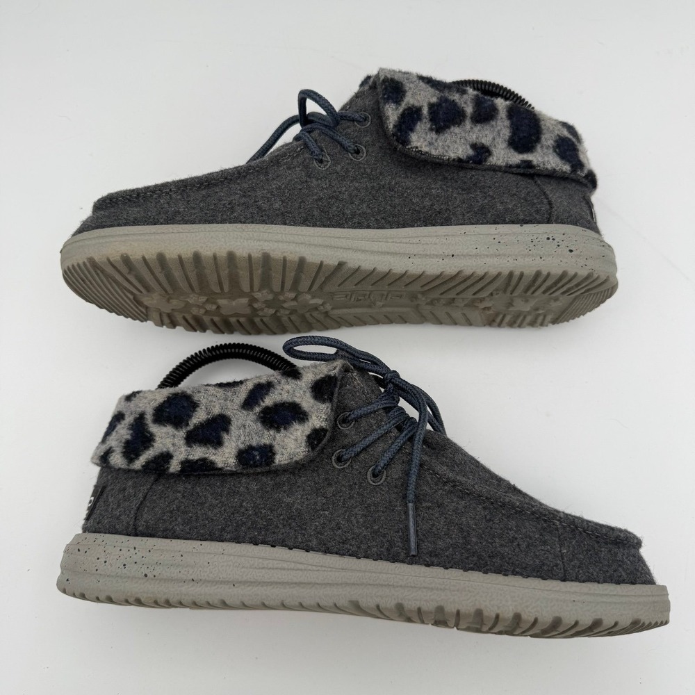 Women's Hey Dude Britt Grey Cheetah Wool Lined Slip-On Casual Comfort Shoes Sz 7 - Picture 6 of 8